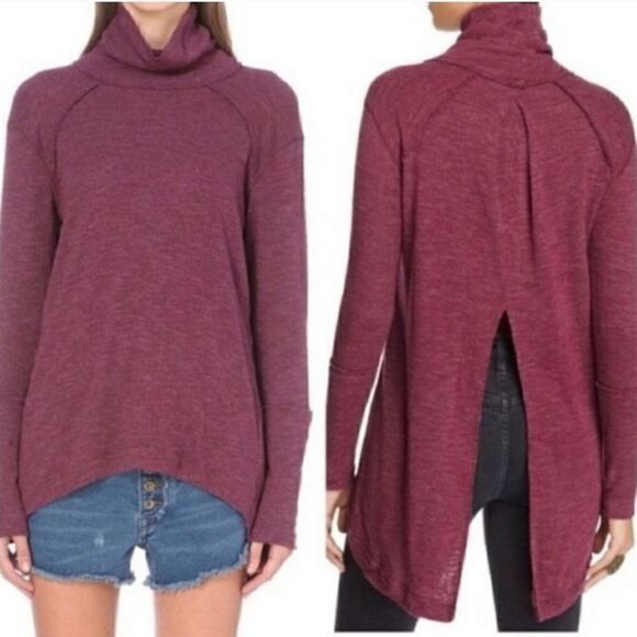 WE THE FREE maroon split back cowl neck sweater - Picture 1 of 6
